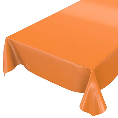 ANRO Tischdecke Wachstuch abwaschbar Wachstuchtischdecke Wachstischdecke Einfarbig Glänzend Orange Schnittkante 220x140cm von ANRO