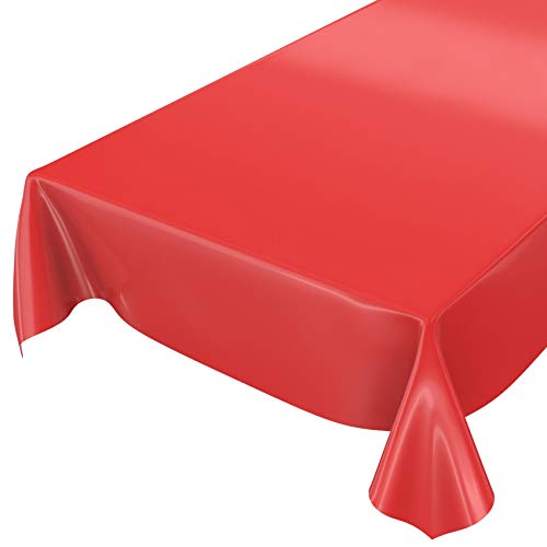 ANRO Wachstuchtischdecke Wachstischdecke Tischdecke abwaschbar Uni Glänzend Wachstuch Rot Schnittkante 200 x 140cm von ANRO