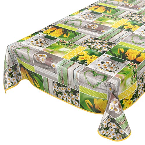 ANRO Tischdecke Wachstuch abwaschbar Wachstuchtischdecke Wachstischdecke Frühlingsmotiv Blumen Photoprint 120x140cm mit Saum - Eingefasst von ANRO
