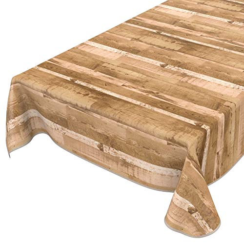ANRO Tischdecke Wachstuch abwaschbar Wachstuchtischdecke Wachstischdecke Holz Diele Beige-Braun 200x140cm mit Saum - Eingefasst von ANRO