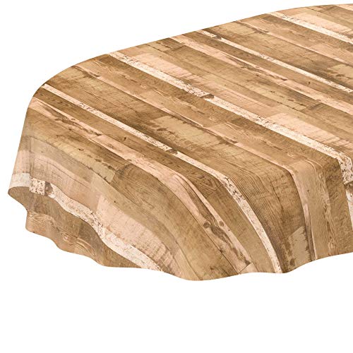 ANRO Tischdecke Wachstuch abwaschbar Wachstuchtischdecke Wachstischdecke Holz Diele Beige-Braun Oval 180x140cm von ANRO