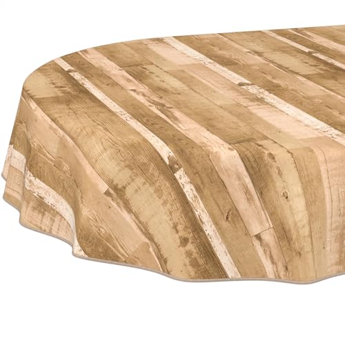 ANRO Wachstuch oval mit Einfassung – Tischdecke Holzoptik Hellbraun – abwaschbar, strapazierfähig – ideal für Esstisch, Terrasse, Balkon 200 x 140 cm (Oval) von ANRO