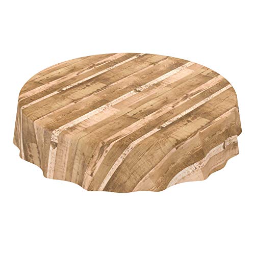 ANRO Tischdecke Wachstuch abwaschbar Wachstuchtischdecke Wachstischdecke Holz Diele Beige-Braun Rund 120cm von ANRO