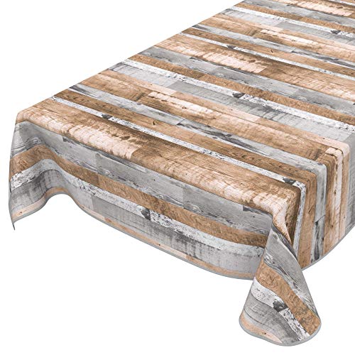 ANRO Tischdecke Wachstuch abwaschbar Wachstuchtischdecke Wachstischdecke Holz Diele Grau-Braun 200x140cm mit Saum - Eingefasst von ANRO