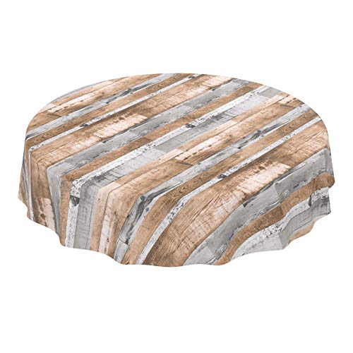 ANRO Tischdecke Wachstuch abwaschbar Wachstuchtischdecke Wachstischdecke Holz Diele Grau-Braun Rund 120cm von ANRO