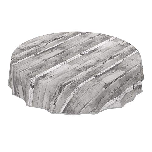 ANRO Tischdecke Wachstuch abwaschbar Wachstuchtischdecke Wachstischdecke Holz Diele Grau Rund 100cm mit Saum - Eingefasst von ANRO