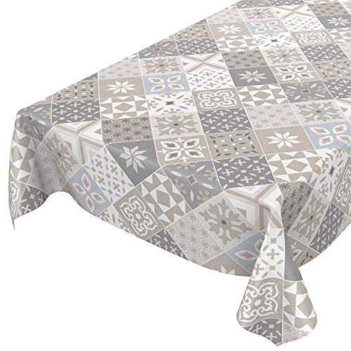 ANRO Tischdecke Wachstuch abwaschbar Wachstuchtischdecke Wachstischdecke Kacheloptik Fliese Beige Grau Blau 120x140cm von ANRO