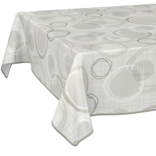 ANRO Tischdecke Wachstuch abwaschbar Wachstuchtischdecke Wachstischdecke Kreise Geometrie Weiß Grau 100x140cm mit Saum - Eingefasst von ANRO