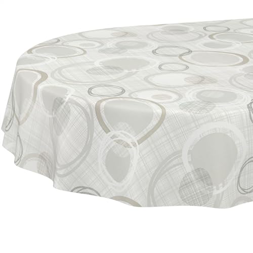 ANRO Tischdecke Wachstuch abwaschbar Wachstuchtischdecke Wachstischdecke Kreise Geometrie Weiß Grau Oval 180x140cm von ANRO