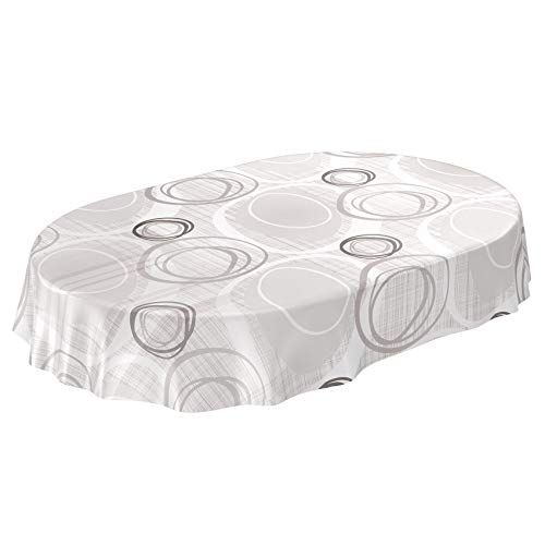 ANRO Tischdecke Wachstuch abwaschbar Wachstuchtischdecke Wachstischdecke Kreise Geometrie Weiß Silber Oval 220x140cm von ANRO