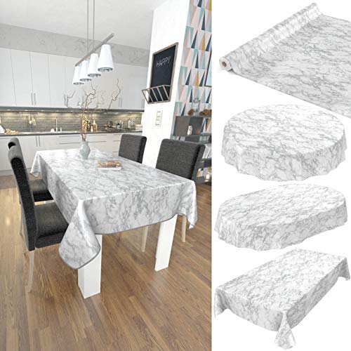 ANRO Tischdecke Wachstuch abwaschbar Wachstuchtischdecke Wachstischdecke Marmor Silber Edel 2000x140cm (20m) von ANRO