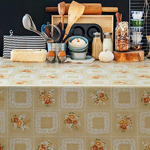 ANRO Tischdecke Wachstuch abwaschbar Wachstuchtischdecke Wachstischdecke Oma Style Gelb-Orange 1000x140cm (10m) von ANRO