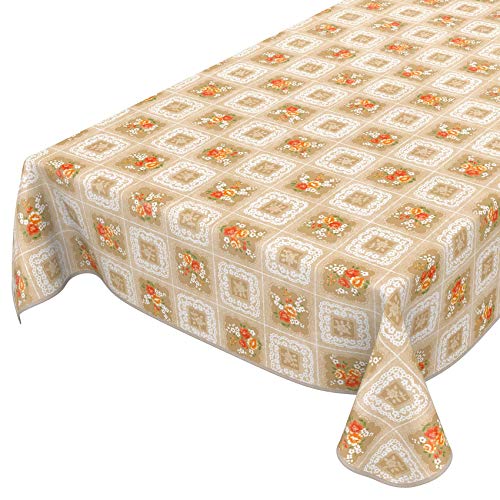 ANRO Tischdecke Wachstuch abwaschbar Wachstuchtischdecke Wachstischdecke Oma Style Gelb-Orange 100x140cm mit Saum - Eingefasst von ANRO