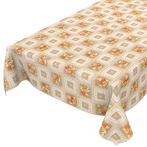 ANRO Tischdecke Wachstuch abwaschbar Wachstuchtischdecke Wachstischdecke Oma Style Gelb-Orange 160x140cm von ANRO