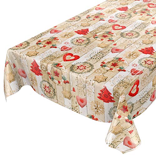 ANRO Tischdecke Weihnachtstischdecke abwaschbar Wachstischdecke Christmas Rot Beige 220x140cm von ANRO