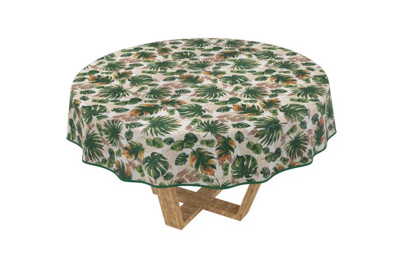 ANRO Tischdecke abwaschbar Tischtuch Baumwolle Polyester wasserabweisend (Einzelstück 1-tlg), wasserabweisend Beschichtet Aquarell Dukelgrün Rund 100cm von ANRO
