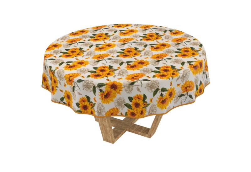 ANRO Tischdecke abwaschbar Tischtuch Baumwolle Polyester wasserabweisend (Einzelstück 1-tlg), wasserabweisend Beschichtet Landhaus Orange Rund 100cm von ANRO