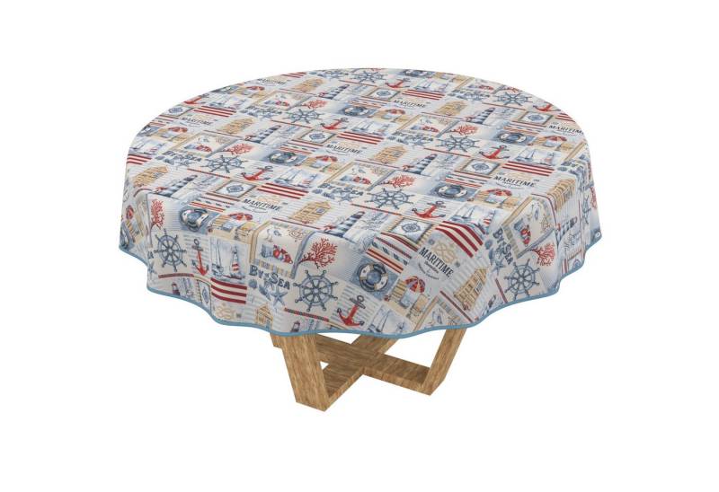 ANRO Tischdecke abwaschbar Tischtuch Baumwolle Polyester wasserabweisend (Einzelstück 1-tlg), wasserabweisend Beschichtet Patchwork Rot Rund 100cm von ANRO