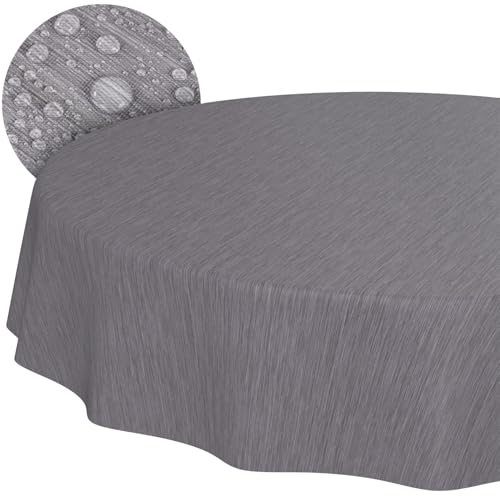 ANRO Tischdecke abwaschbar Wachstuch Wachstuchtischdecke Gartentischdecke Leinen-Optik Pflegeleicht Wasserabweisend 100 x 100 cm (Rund) Grau Schnittkante von ANRO