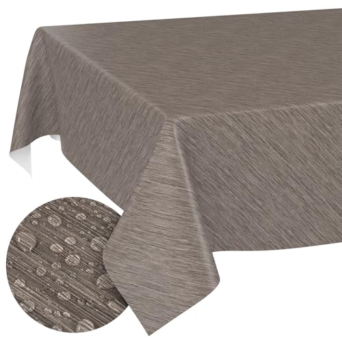 ANRO Tischdecke abwaschbar Wachstuch Wachstuchtischdecke Gartentischdecke Leinen-Optik Pflegeleicht Wasserabweisend 140 x 140 cm (Quadratisch) Braun Schnittkante von ANRO