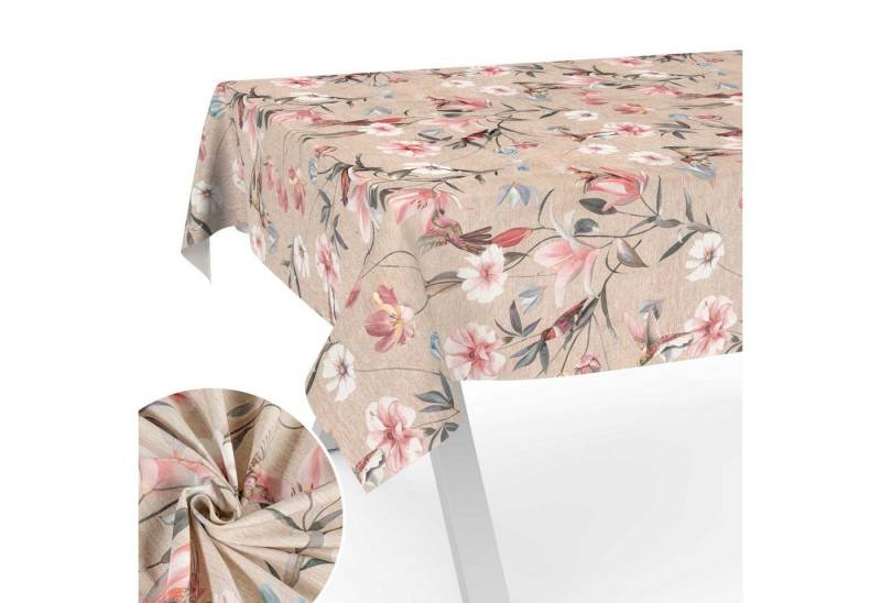 ANRO Tischdecke aus Stoff mit Blumen Pflanzen wasserabweisend Tischtuch Tischwäsche (Einzelstück 1-tlg), mit Acryl Beschichtung von ANRO