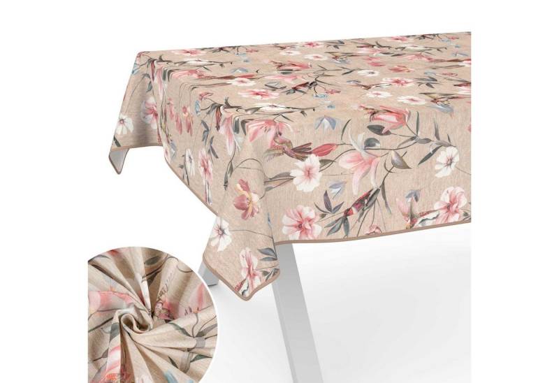 ANRO Tischdecke aus Stoff mit Blumen Pflanzen wasserabweisend Tischtuch Tischwäsche (Einzelstück 1-tlg), mit Acryl Beschichtung von ANRO