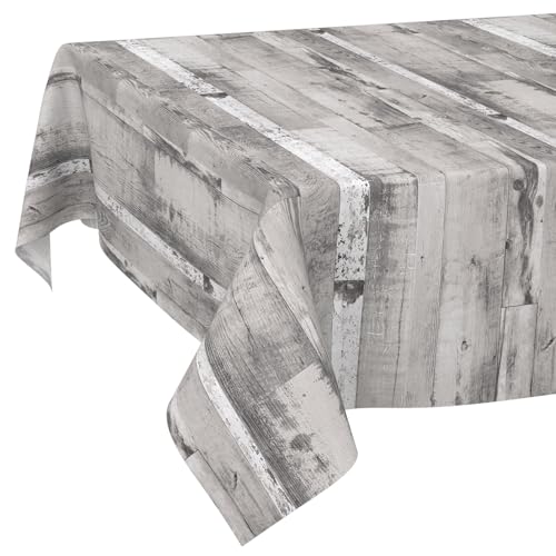 ANRO Tischdecke grau weiß Holzoptik ohne Einfassung – abwaschbar rechteckig – pflegeleichtes Wachstuch für Esstisch, Garten, Balkon 240 x 140 cm (Rechteckig) von ANRO