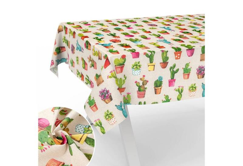 ANRO Tischdecke mit Blumen Botanik aus Stoff Tischwäsche mit Beschichtung Tischtuch (Einzelstück 1-tlg), auch als Gartentischdecke - mit Schutzschicht von ANRO
