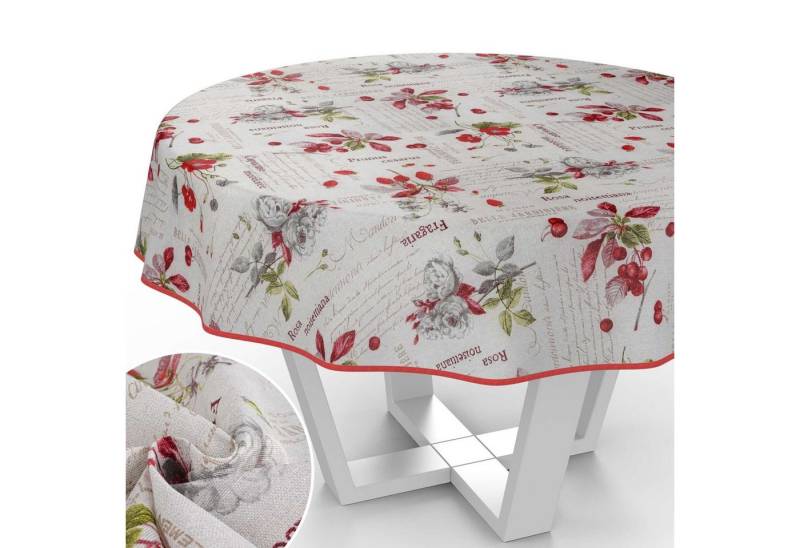 ANRO Tischdecke mit Blumen Botanik aus Stoff Tischwäsche mit Beschichtung Tischtuch (Einzelstück 1-tlg), auch als Gartentischdecke - mit Schutzschicht von ANRO