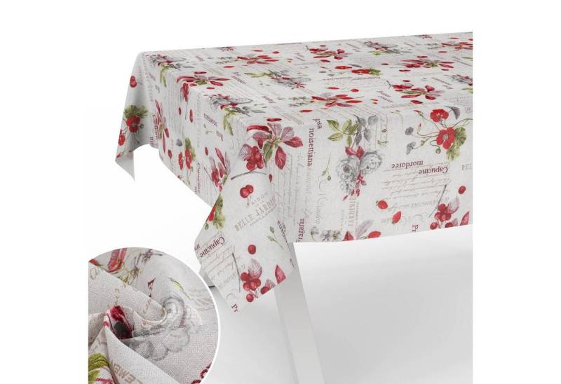 ANRO Tischdecke mit Blumen Botanik aus Stoff Tischwäsche mit Beschichtung Tischtuch (Einzelstück 1-tlg), auch als Gartentischdecke - mit Schutzschicht von ANRO