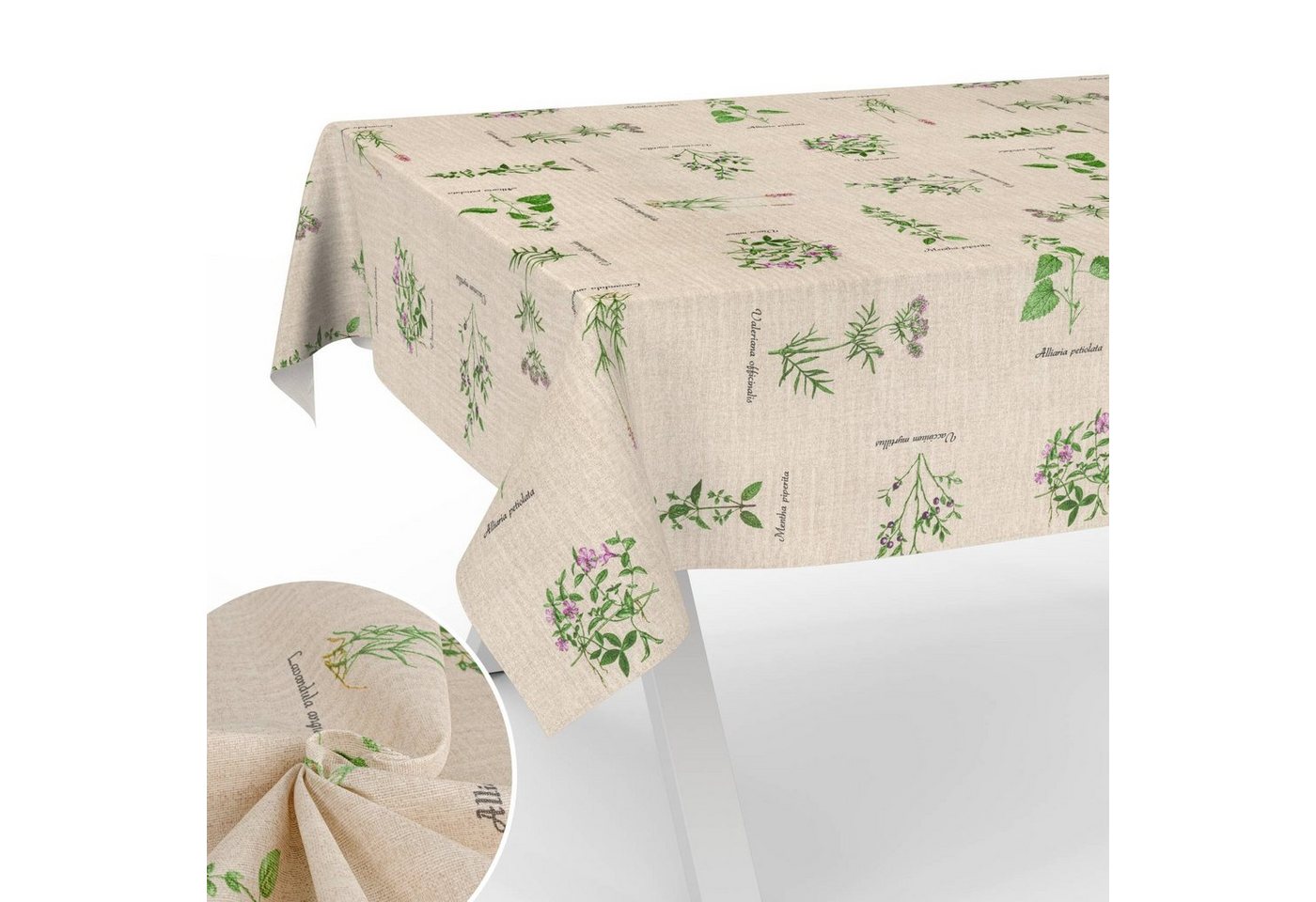ANRO Tischdecke mit Blumen Botanik aus Stoff Tischwäsche mit Beschichtung Tischtuch, auch als Gartentischdecke - mit Schutzschicht von ANRO