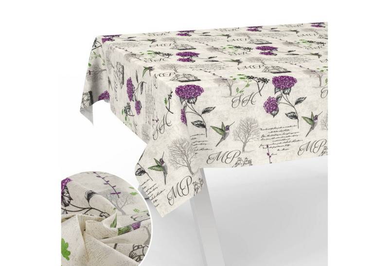ANRO Tischdecke mit Blumen Botanik aus Stoff Tischwäsche mit Beschichtung Tischtuch (Einzelstück 1-tlg), auch als Gartentischdecke - mit Schutzschicht von ANRO
