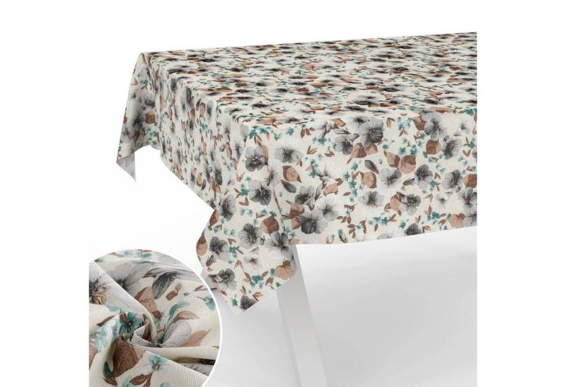 ANRO Tischdecke mit Blumen Botanik aus Stoff Tischwäsche mit Beschichtung Tischtuch (Einzelstück 1-tlg), auch als Gartentischdecke - mit Schutzschicht von ANRO