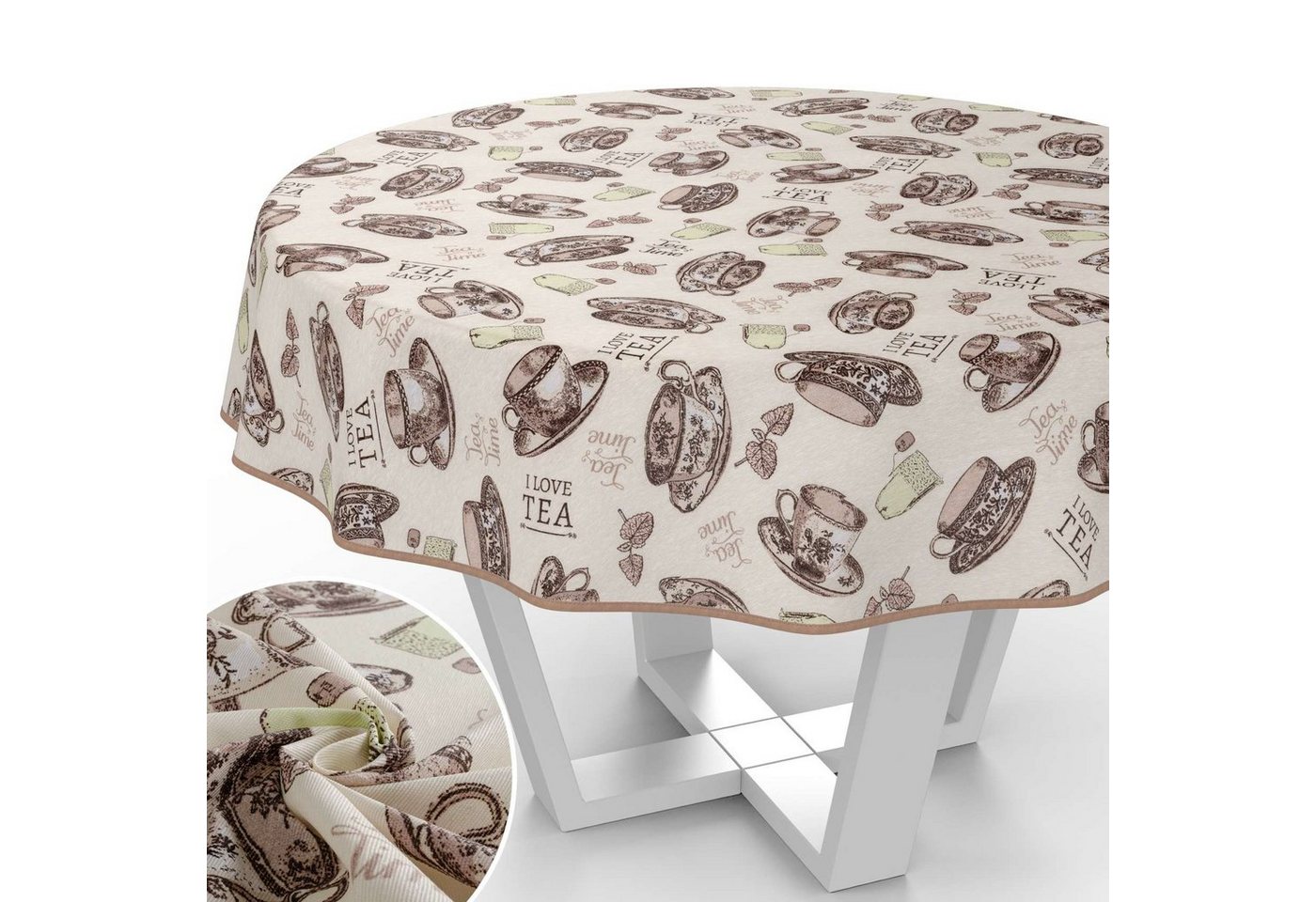 ANRO Tischdecke mit Tee und Kaffee aus Textil Tischtuch mit Beschichtung Tischwäsche (Einzelstück 1-tlg), auch als Gartentischdecke - mit Schutzschicht ANRO Tischdecke mit Tee und Kaffee aus Textil Tischtuch mit Beschichtung Tischwäsche (Einzelstück 1-tlg), auch als Gartentischdecke - mit Schutzschicht von ANRO