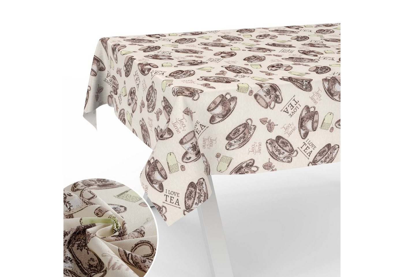 ANRO Tischdecke mit Tee und Kaffee aus Textil Tischtuch mit Beschichtung Tischwäsche (Einzelstück 1-tlg), auch als Gartentischdecke - mit Schutzschicht ANRO Tischdecke mit Tee und Kaffee aus Textil Tischtuch mit Beschichtung Tischwäsche (Einzelstück 1-tlg), auch als Gartentischdecke - mit Schutzschicht von Anro