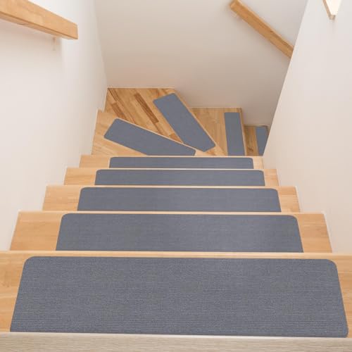ANRO Treppenstufe Matte Stufenmatte selbsthaftend innen Treppenteppich Stufenteppich Treppenmatte rutschfest Treppenschutz 100x25cm Grau von ANRO