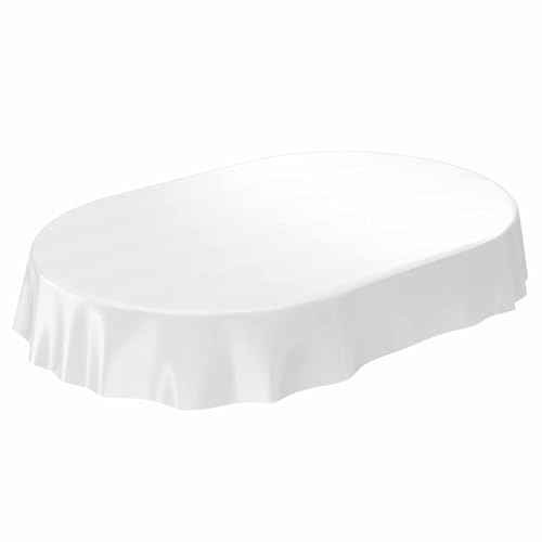ANRO Wachstischdecke Wachstuch Tischdecke abwaschbar Weiß Uni matt Oval 140x220cm von ANRO