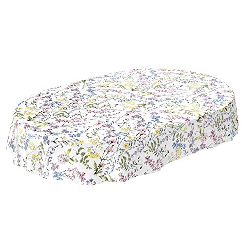 ANRO Wachstuch Tischdecke abwaschbar Wachstuchtischdecke Wachstischdecke Blumenmotiv Weiß Oval 260x140cm von ANRO