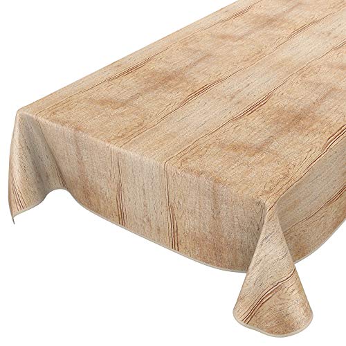 Wachstuchtischdecke abwaschbar Garten Tischdecke Wachstuch Rund Oval Eckig Indoor Outdoor Holz Beige Braun 180x140cm mit Saum - Eingefasst von ANRO