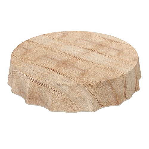 Wachstuchtischdecke abwaschbar Garten Tischdecke Wachstuch Rund Oval Eckig Indoor Outdoor Holz Beige Braun Rund 120cm mit Saum - Eingefasst von ANRO