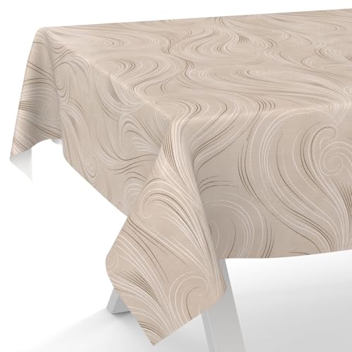 ANRO Wachstuchtischdecke Wachstischdecke Wachstuch Tischdecke abwaschbar Gartentischdecke Abstrakt Beige 160x140cm Schnittkante von ANRO