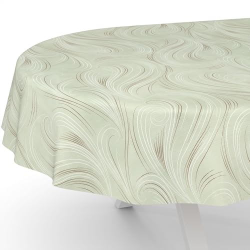 ANRO Wachstuchtischdecke Wachstischdecke Wachstuch Tischdecke abwaschbar Gartentischdecke Abstrakt Grün Oval 180x140cm Schnittkante von ANRO
