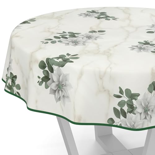 ANRO Wachstuchtischdecke Wachstischdecke Wachstuch Tischdecke abwaschbar Gartentischdecke Marmor Blumen Rund 120cm mit Saum (Eingefasst) von ANRO