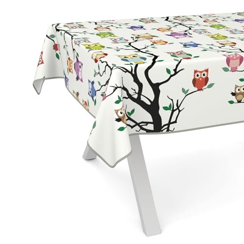 ANRO Wachstuchtischdecke Wachstischdecke Wachstuch Tischdecke abwaschbar Gartentischdecke Rund Oval Eckig 100x140cm mit Saum (Eingefasst) Eule von ANRO