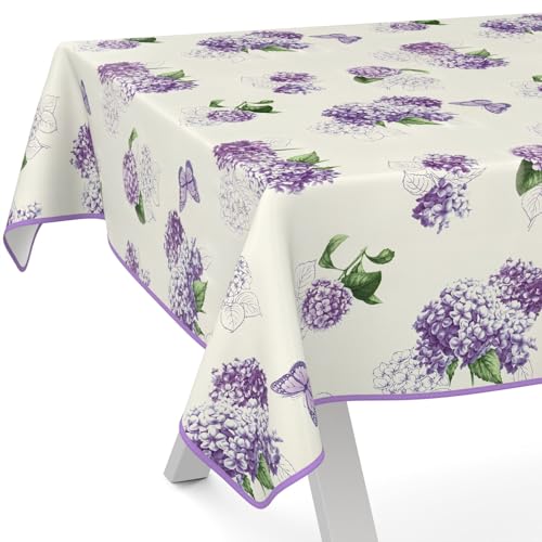 ANRO Wachstuchtischdecke Wachstischdecke Wachstuch Tischdecke abwaschbar Gartentischdecke Rund Oval Eckig 180x120cm mit Saum (Eingefasst) Flieder Blumen von ANRO