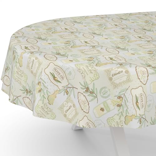 ANRO Wachstuchtischdecke Wachstischdecke Wachstuch Tischdecke abwaschbar Gartentischdecke Rund Oval Eckig Oval 180x140cm Schnittkante Oliven Hellgrün von ANRO