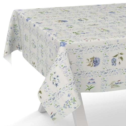 ANRO Wachstuchtischdecke Wachstischdecke Wachstuch Tischdecke abwaschbar Gartentischdecke Wasserabweisend 120x140cm Schnittkante Blumenkaro Blau von ANRO