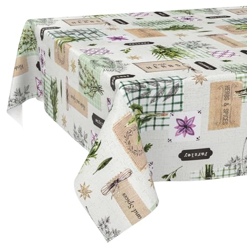 ANRO Wachstuchtischdecke Wachstischdecke Wachstuch Tischdecke abwaschbar Gartentischdecke Wasserabweisend 120x140cm Schnittkante Kräuter Grün von ANRO