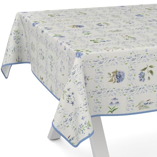 ANRO Wachstuchtischdecke Wachstischdecke Wachstuch Tischdecke abwaschbar Gartentischdecke Wasserabweisend 160x120cm mit Saum (Eingefasst) Blumenkaro Blau von ANRO