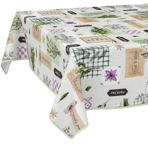 ANRO Wachstuchtischdecke Wachstischdecke Wachstuch Tischdecke abwaschbar Gartentischdecke Wasserabweisend 160x120cm mit Saum (Eingefasst) Kräuter Grün von ANRO